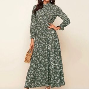 SHEIN Ditsy Floral Flounce Sleeve A-Line Dress